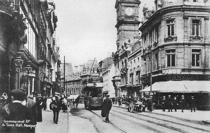 Monmouthshire,-Newport,-Commercial-Street-and-Town-Hall-1910's